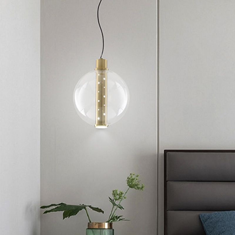 Globe Clear Glass Pendant Lighting Minimalist 1 Light Gold LED Hanging Lamp for Bedroom