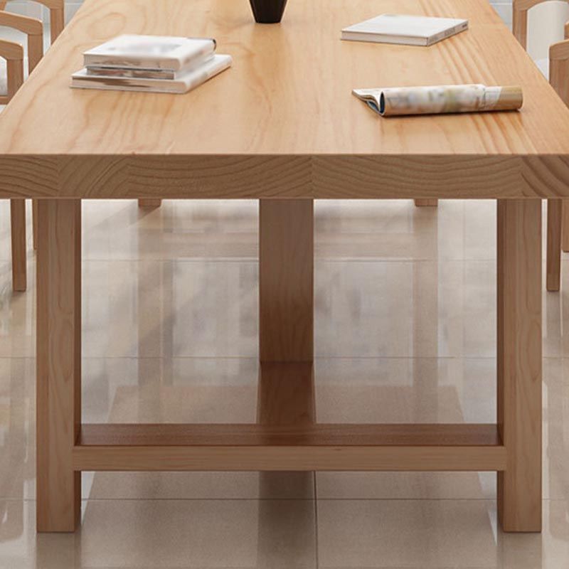 Table de salle à manger rectangulaire contemporaine en bois naturel en pin avec double piédestal