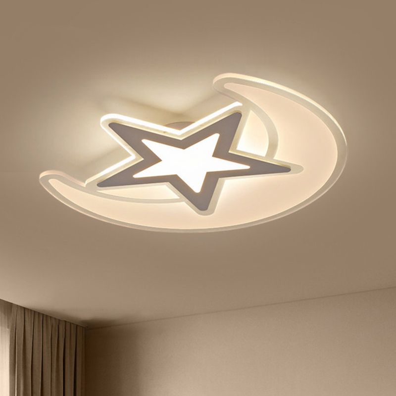 Moon and Star LED Ceiling Lighting Nordic Acrylic White Flush Mount Lamp in Warm/White Light, 16.5"/20.5"/31" W