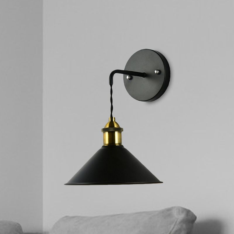 1 Kopfwandlicht mit konischem Schatten Metall Industrial Style Esstischleuchte in Schwarz
