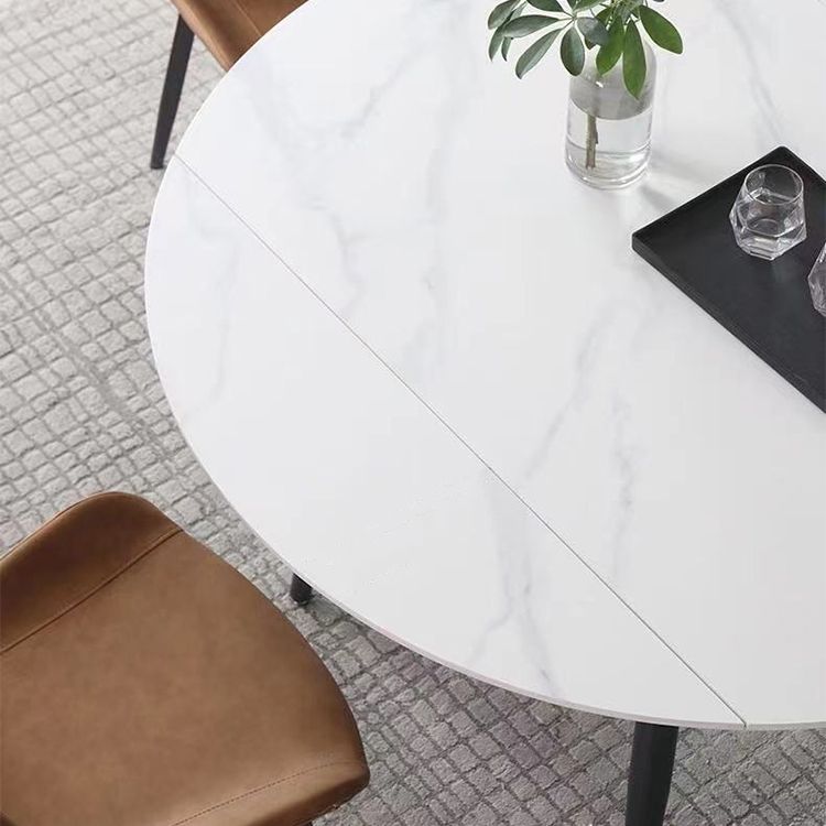 53.15''L Round Contemporary Dining Table Sintered Stone Table with 4 Black Metal Legs