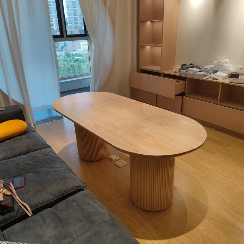 Pine Wood Top Dining Table Modern Oval Dining Table with Sled Base