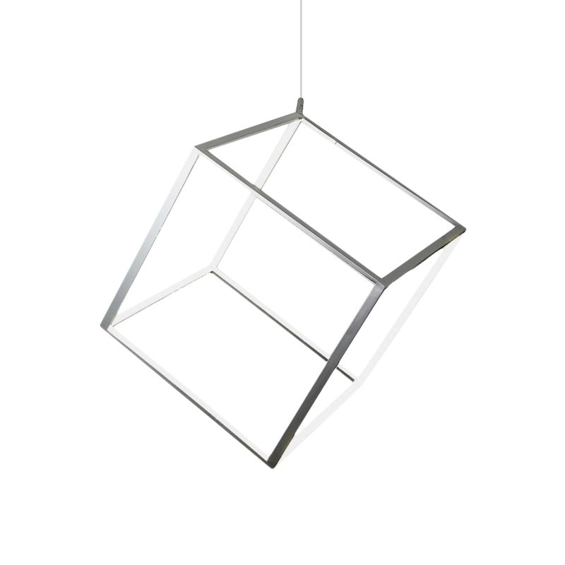 Aluminum Cubic Frame Chandelier Minimalist Gold/Silver LED Hanging Ceiling Light in Warm/White Light for Living Room