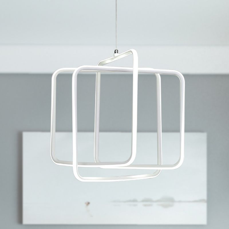 Minimalist Square LED Chandelier Light Acrylic Dining Room Drop Pendant in Warm/White Light
