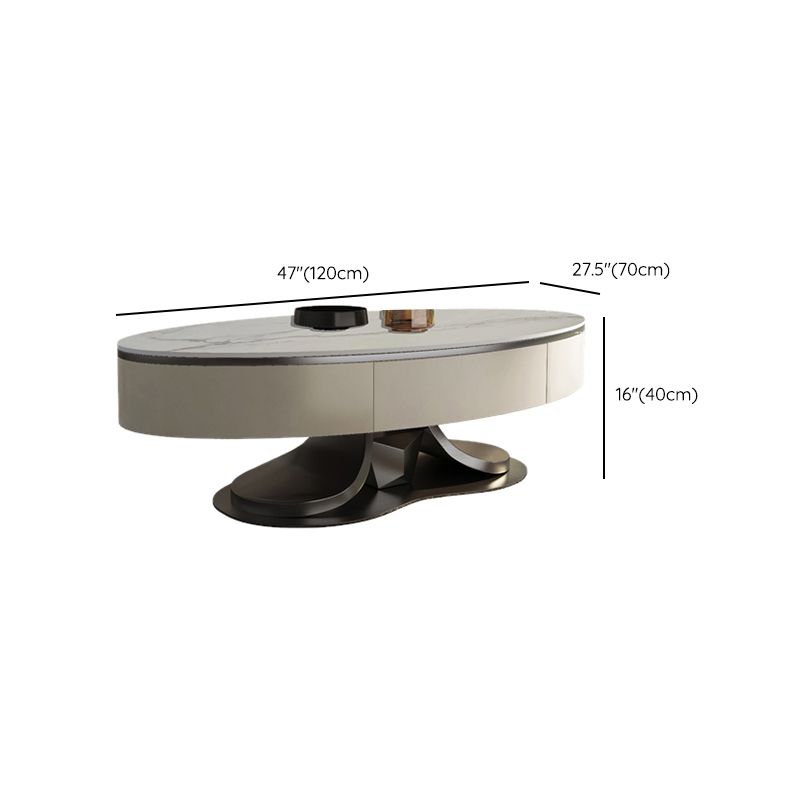 Oval White Coffee Table Slate Coffee Table with Storage Drawers