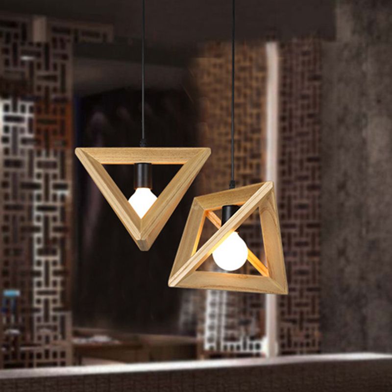 Asian Style Contemporary Pendant Light Wooden Tripod Chandelier Iron Lamp Body for Bedroom