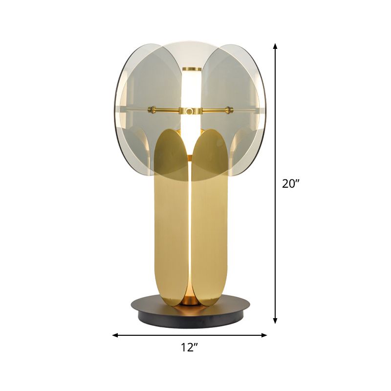 Kreisförmige Metall Nachttisch Lampe postmoderne Rauchgrauglas 1 Helles Wohnzimmertisch Licht in Gold