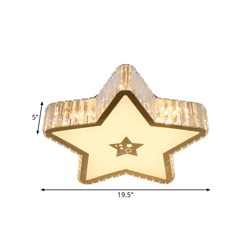 Star Sleeping Room Ceiling Lamp Modern Clear Crystal Prisms LED Gold Flush Mount Lighting