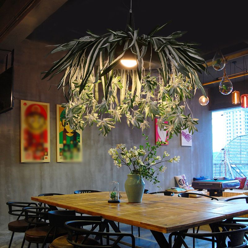 Lampe suspendue à suspension de beignet de beignet en métal vintage avec plante artificielle en vert