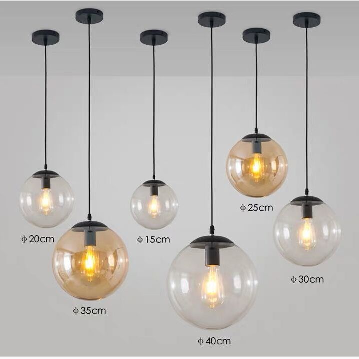 1 Light Round Hanging Ceiling Lights Industrial Style Glass Hanging Light Fixtures for Restaurant
