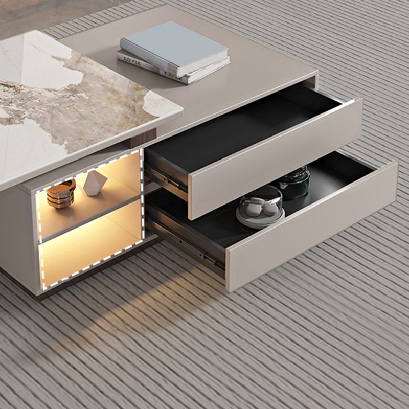 Rectangle Cocktail Table Stone Single Coffee Table with Storage Drawers