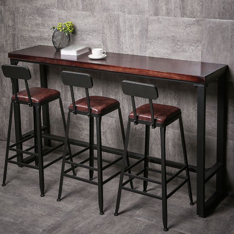 Wooden Square Seat Barstool Industrial Metal Counter Stool with Backrest