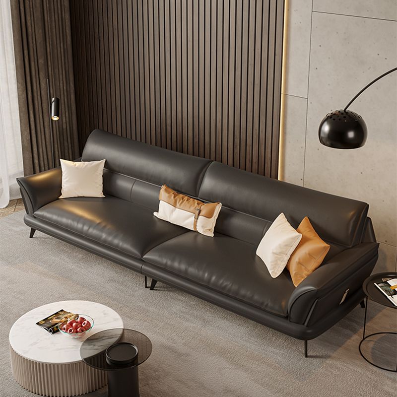 Contemporary Dark Gray Sewn Pillow Back Flared Arm Stationary Sofa
