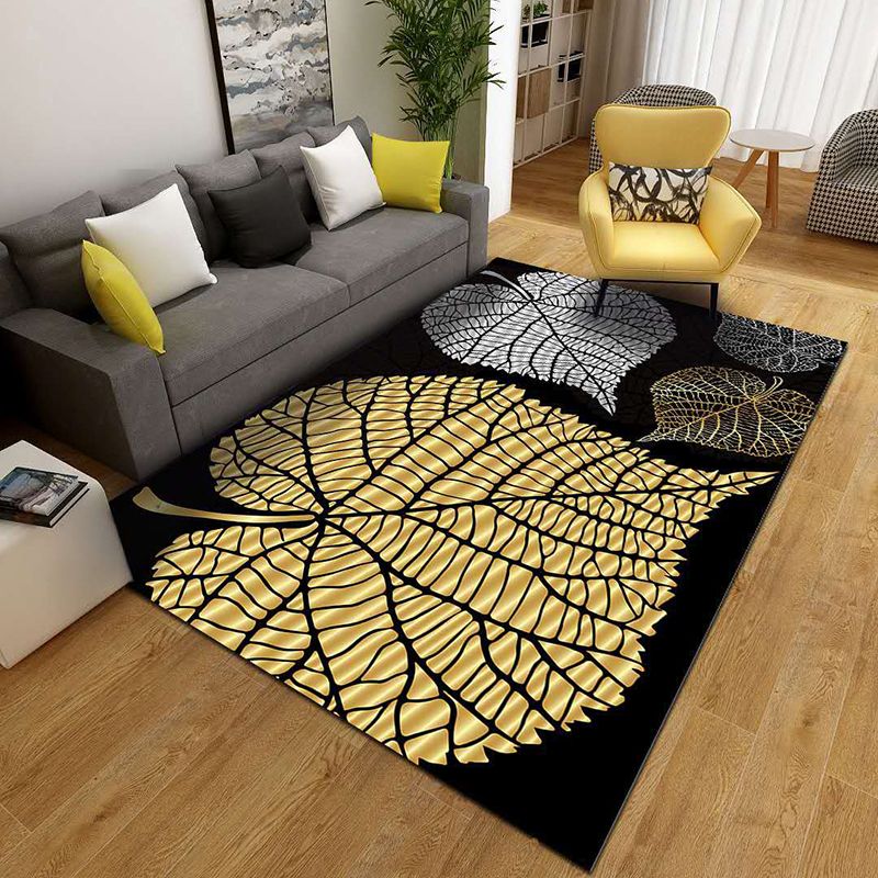 Minimalist Polyster Carpet Contemporary Plant Pattern Indoor Rug Washable Area Rug for Home Decor