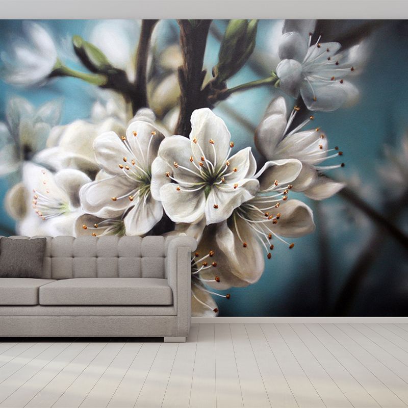Photography Flower Wall Paper Murals for Home, Blue and White, Personalised Size
