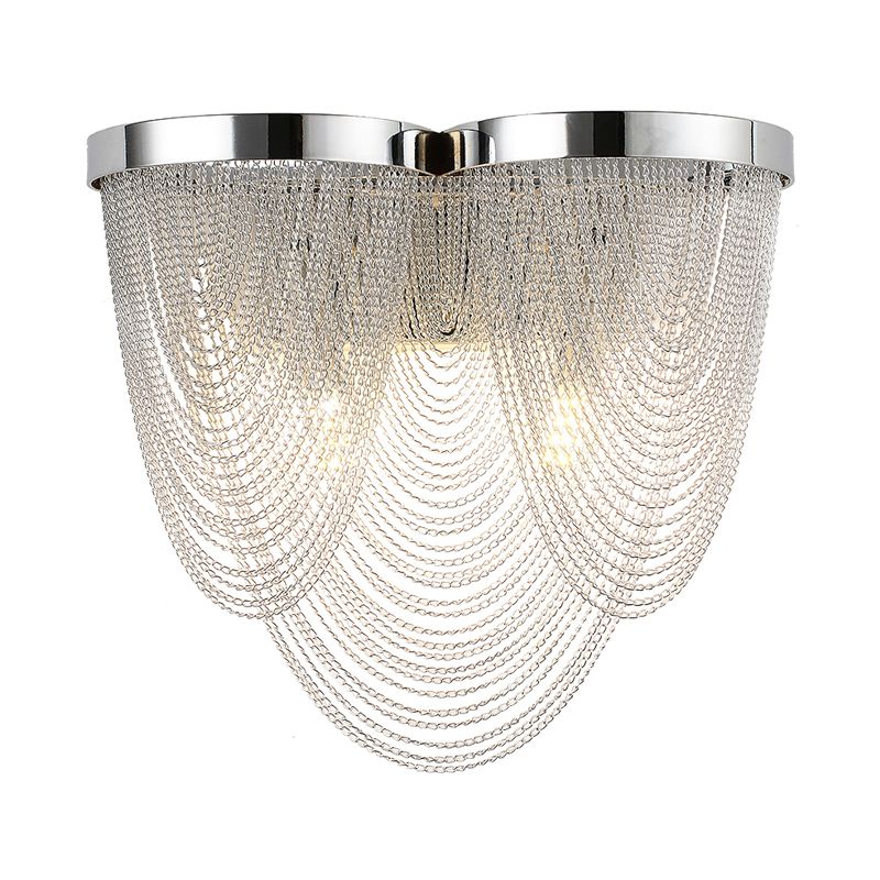Zilver kabbelende kwastje ketting muurlicht moderne mode 2-bulb aluminium sconce verlichting voor zitkamer