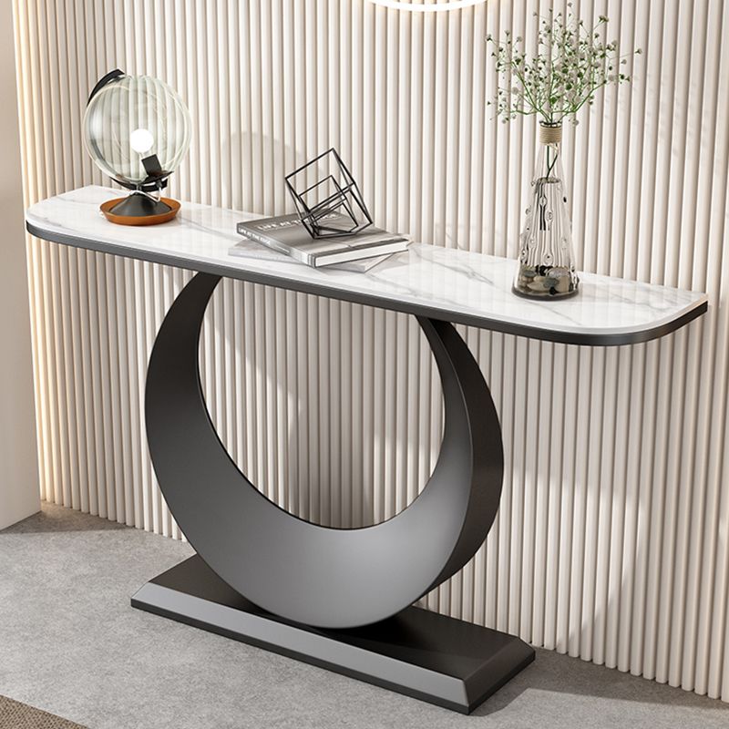 Scratch Resistant Glam Marble/metal Half Moon Abstract Console Table