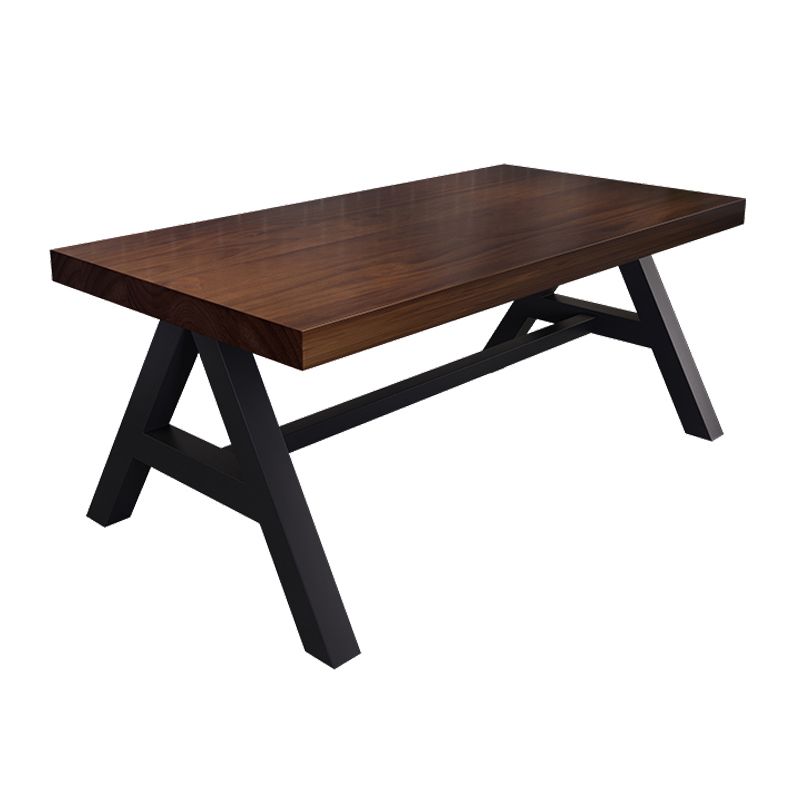 Industrial Solid Wood Dining Table Brown Rectangle Table with Trestle Base for Dinning Room