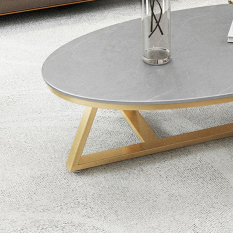 17.7" Tall Iron Cross Legs Cocktail Table Oval Slate Top Coffee Table