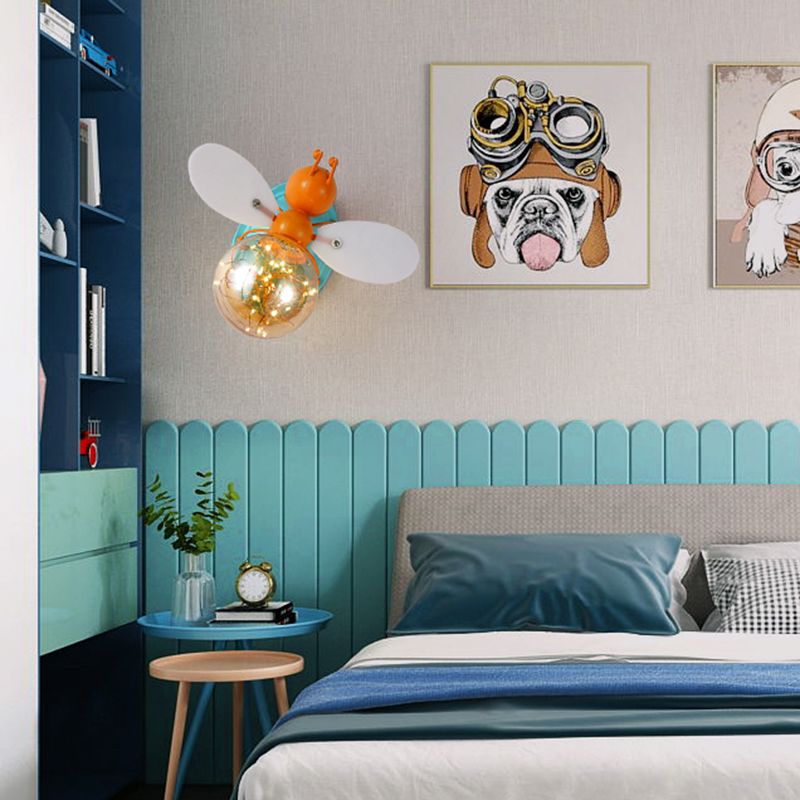 Creative Cartoon Style Bee Shaped Wall Sconce Glass 1 Light Sconces for Bedroom