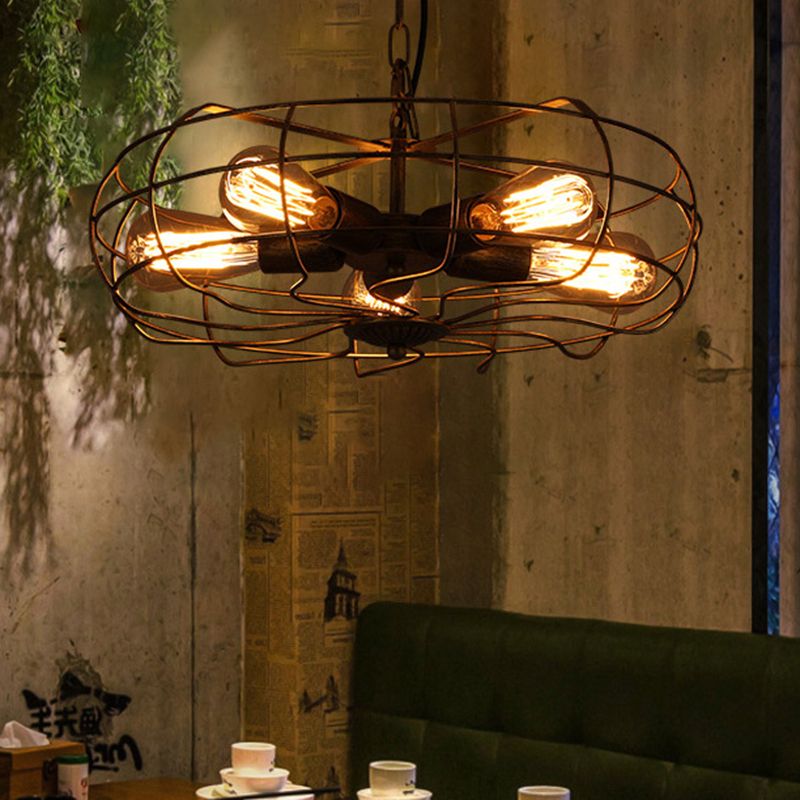 Metal Antique de lámpara de techo de latón Costilería colgante enjaulada de araña colgante industrial