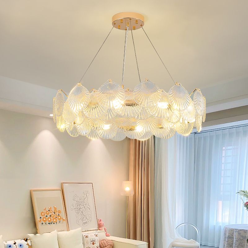 Gold Metal Modern Ceiling Light Geometric Shape Island Light with Shell Shade for Bedroom