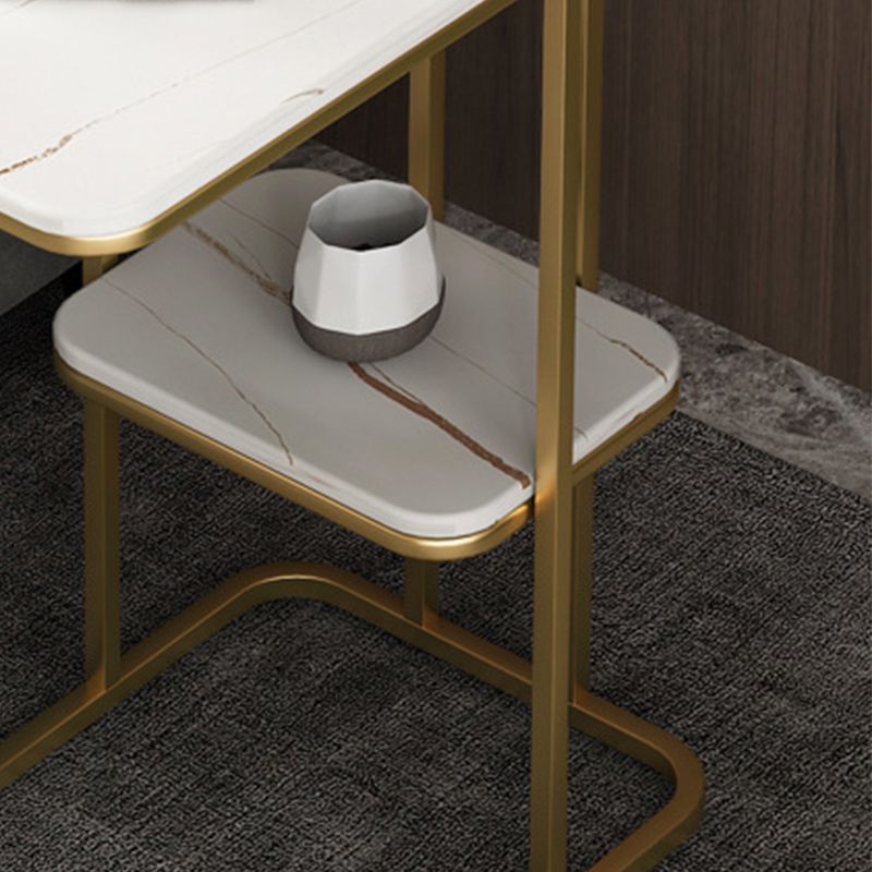 Modern C Corner Table Round Slate Side End Table for Living Room