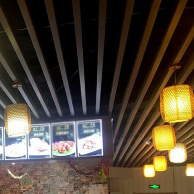 Rattan Cage Pendulum Light Country 1 Bulb Beige Hanging Ceiling Light for Restaurant