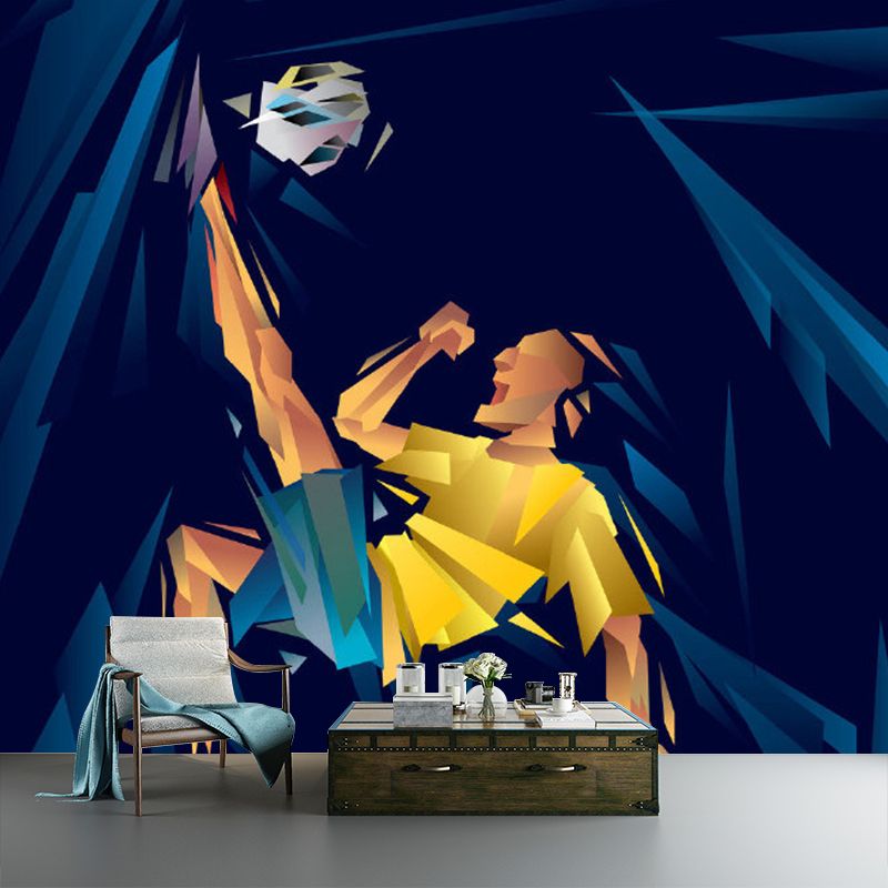 Modern Sports Ball Shot Mural Yellow-Blue Stain-Resistant Wall Covering for Decor
