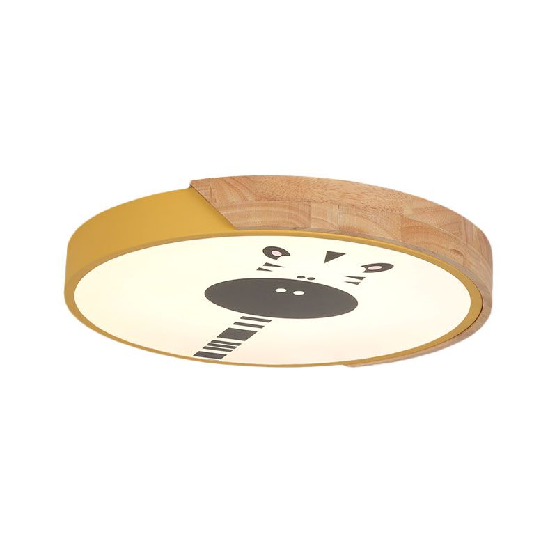 Macaroon Ring Acrylic Flush Mount LED Flushmount Lighting with Giraffe Pattern in Pink/Yellow/Blue, 12"/16" Width