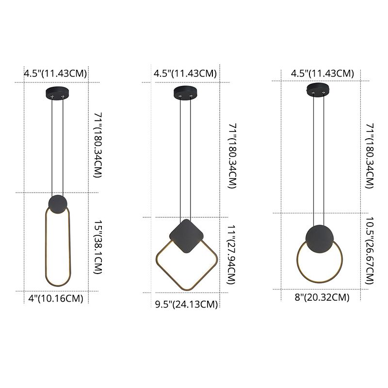 Zwart geometrische LED -hanglamp in modern eenvoudige smeedijzeren plafondlicht met acrylschaduw