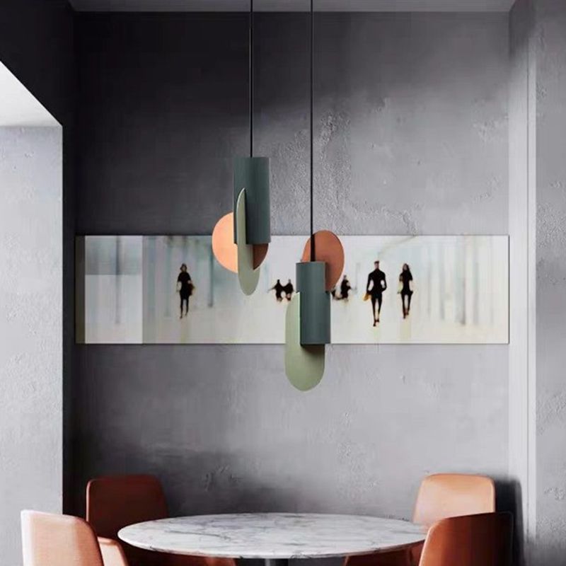 Geometric Colorblock Pendant Lighting Macaron Metal 1-Light Pink-Green-Grey Ceiling Light