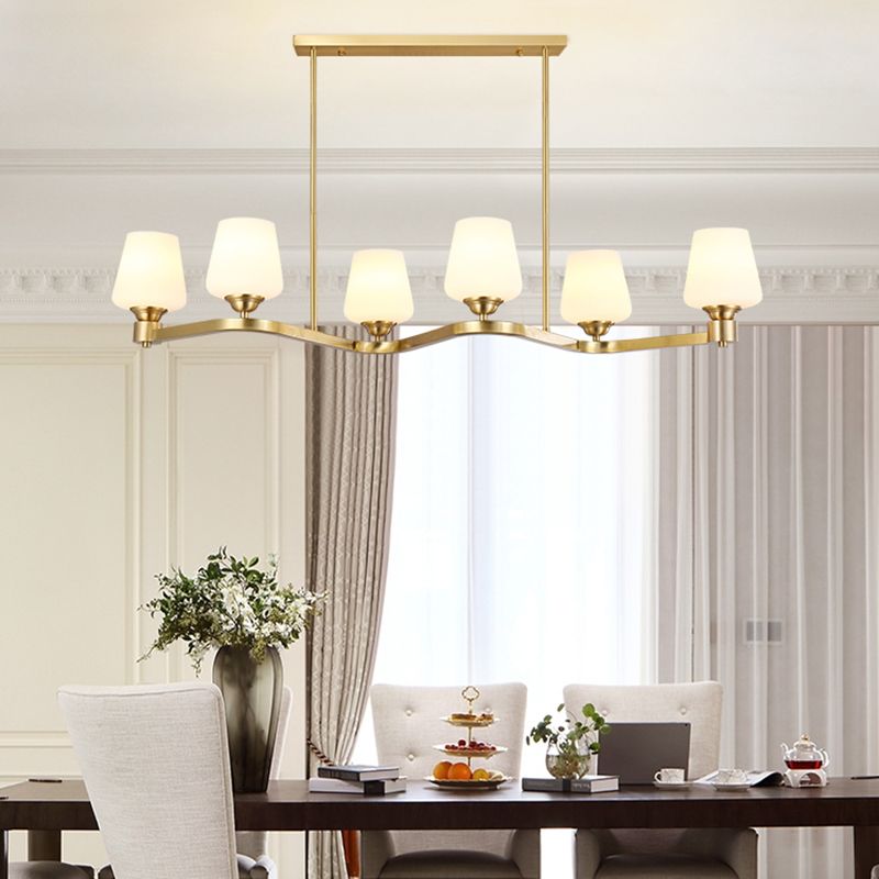 Golden Island Lamp Copper Island Hanging Lamp with Glass Shade for Dining Room