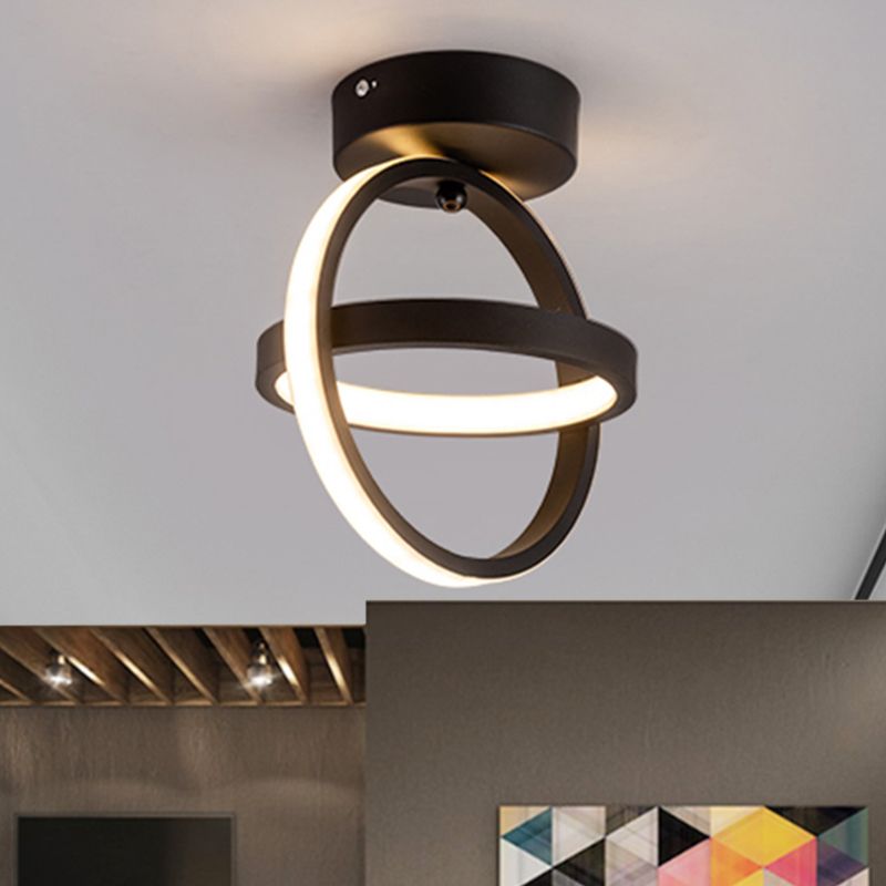 Lámpara de techo empotrada de pasillo LED de metal con luz empotrada de doble bucle simple en negro/dorado, luz cálida/blanca