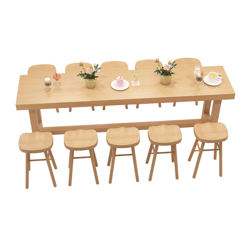 Contemporary Rectangle Bar Table Solid Wood Bistro Bar Desk with Trestle Base