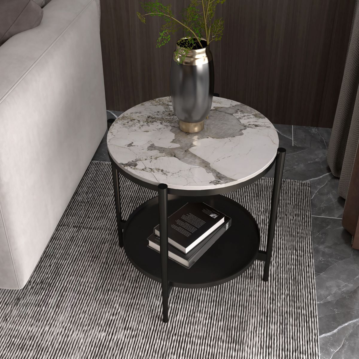 Modernistic 4 Legs Round Double Tier Living Room Accent Side Table