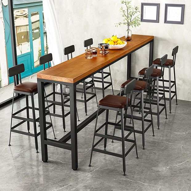 Modern Bar Pub Table Set 1/5/9 Pcs Solid Wood and Iron Bar Table and Stools