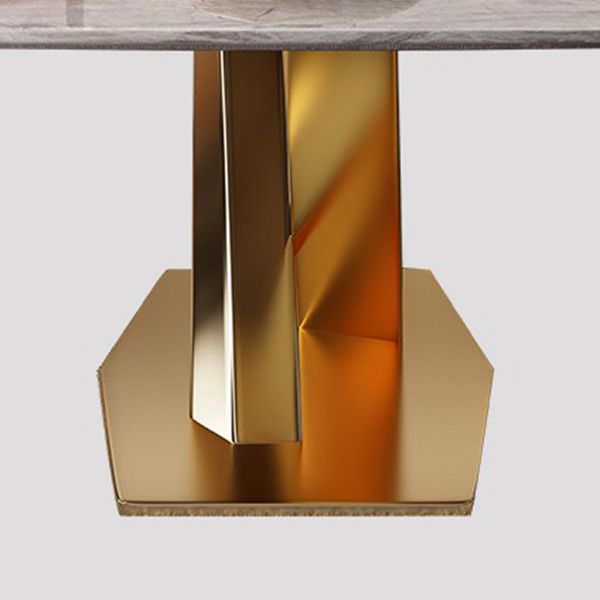 Mesa de comedor de lujo tradicional rectángulo mesa de piedra sinterizada gris con base de pedestal dorado