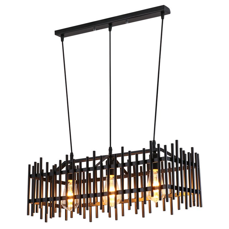 Black Island Pendant Lighting Rustic-Style Metal Cage-Shaped Island Chandelier Light