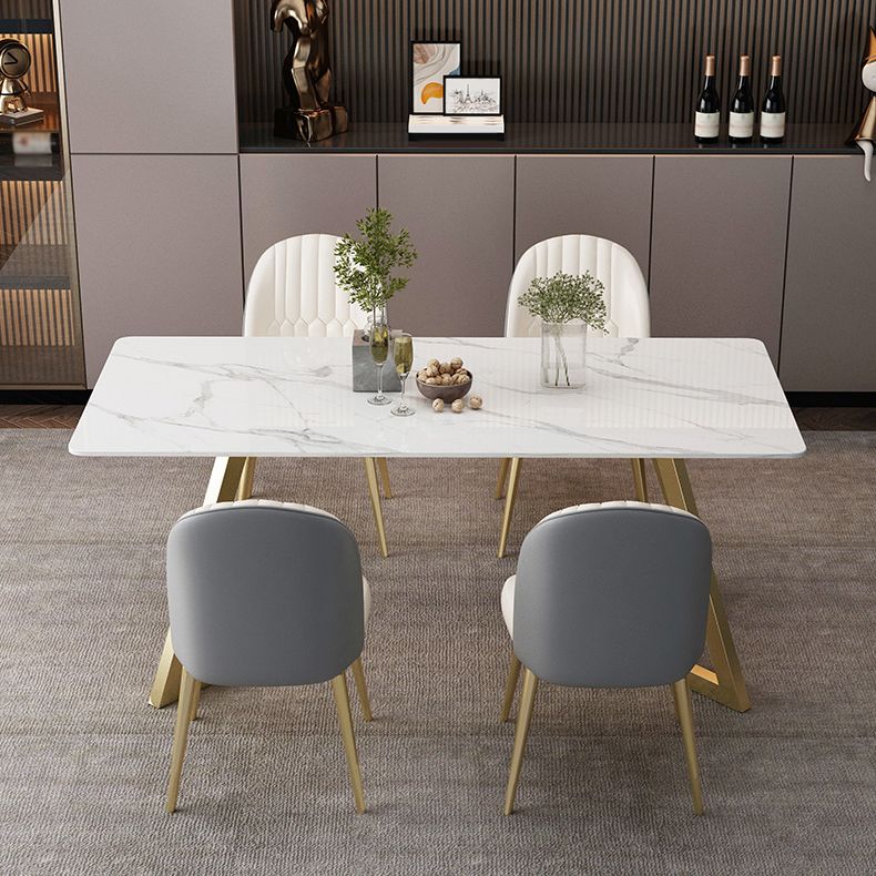 Glam Rectangle Dining Table Set 1/2/5/7 Pieces Dinette Set with White Sintered Stone Top