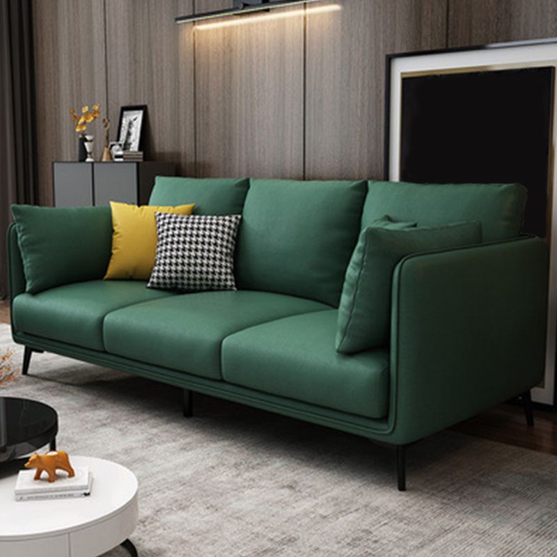 Faux Leather Settee Furniture Recessed Arm Standard Sofa with Pillows