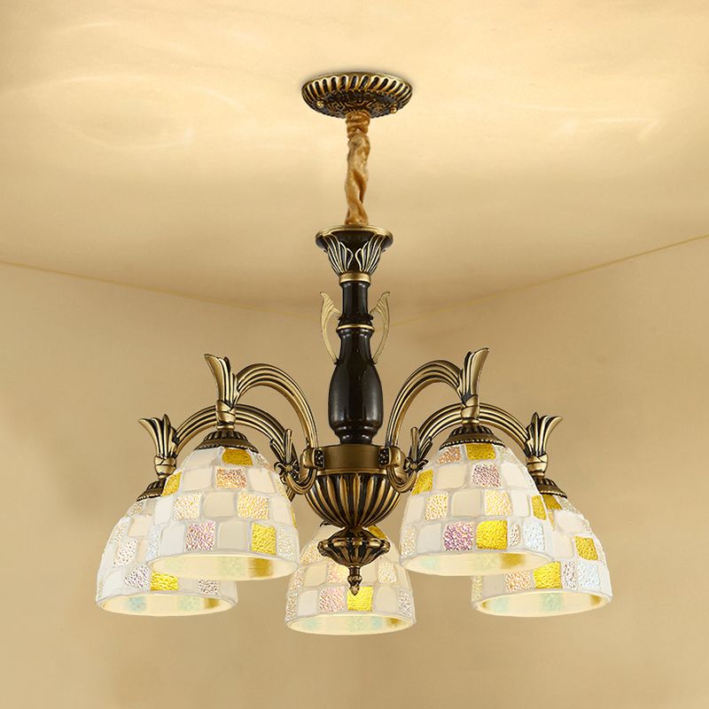 5 Lights Mosaic Hanging Light Vintage Stained Glass Indoor Lighting Fixture for Living Room