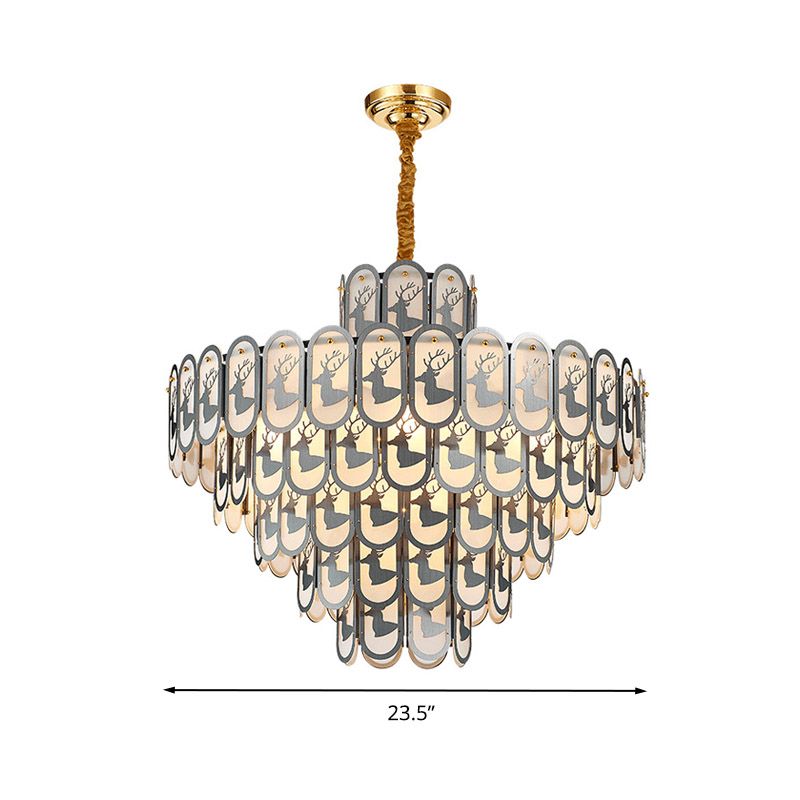 Crystal Tiered Chandelier Pendant Light Modern 12/16 Lights Down Lighting in Nickel with Elk Pattern