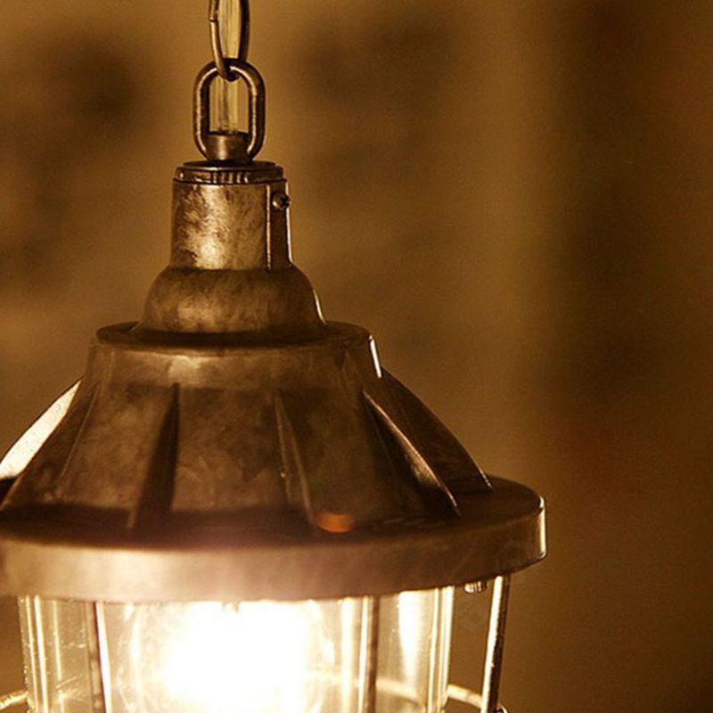 Caged Clear Glass Small Pendant Factory Style 1 Bulb Hanging Light for Restaurant