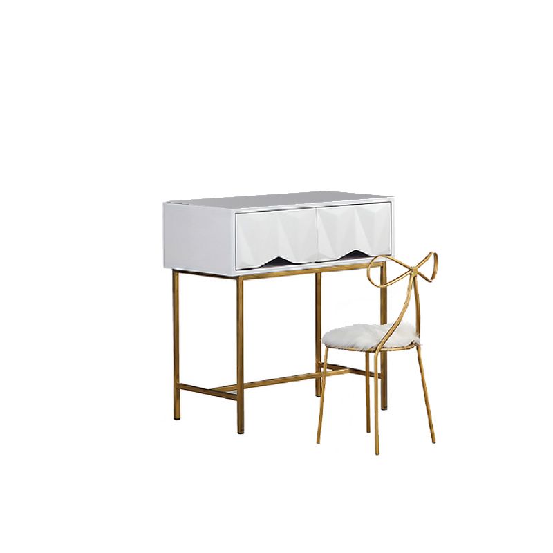 Wood/Iron Vanity Table in White Glam 31.5" H Dressing Table with Mirror and Stool