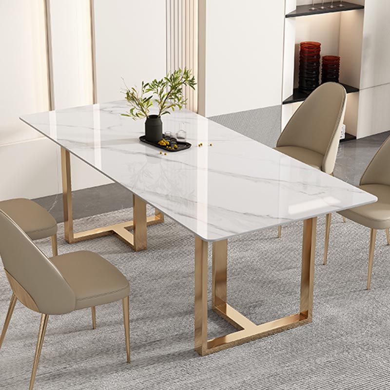Rectangular Sintered Stone Dining Table Modern Furniture with Double Pedestal for Home