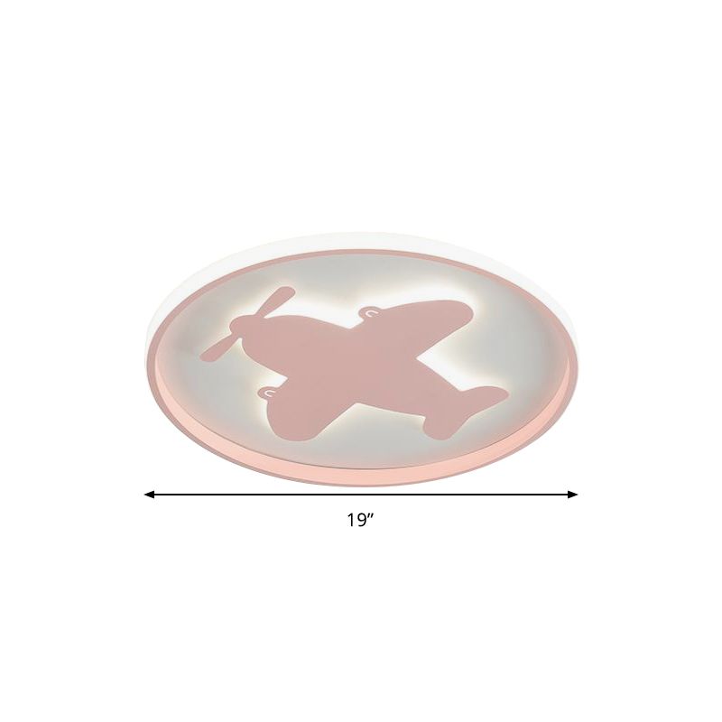 Airplane/Horse/Fish Ceiling Flush Light Cartoon Metallic Led Flushmount Lighting in Blue/Pink