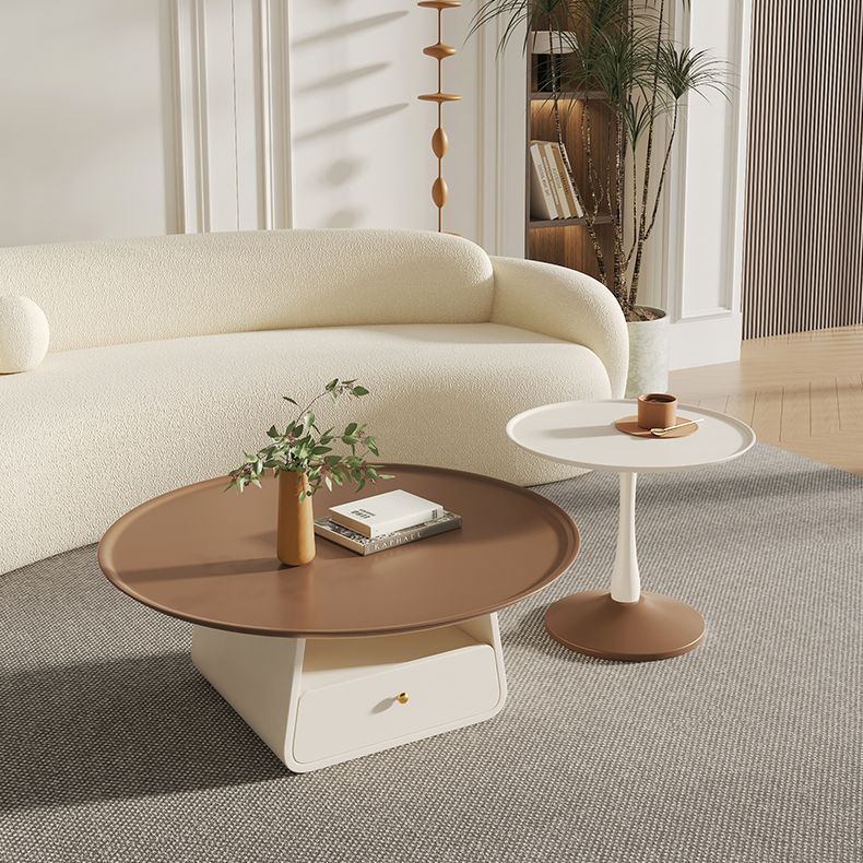 Pedestal 2-Piece Coffee Table Set Modern Round Tray Top Cocktail Table with Storage