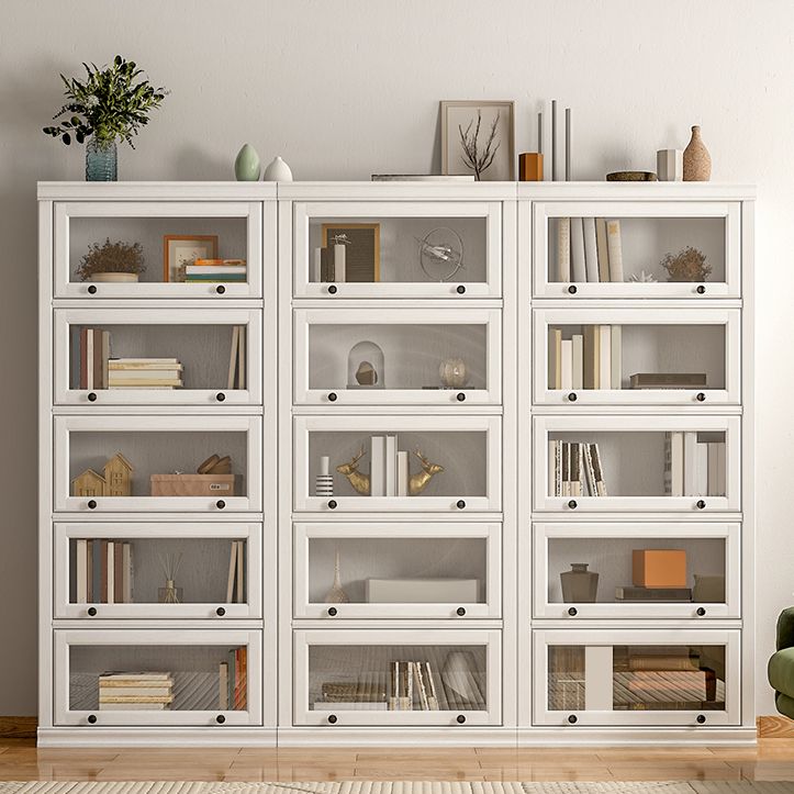 Modern Standard Bookcase Wooden White Bookshelf with Cabinets