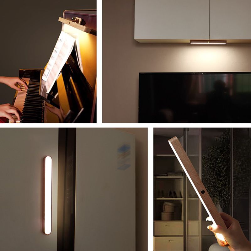 USB Rechargeable Bar Shaped Wall Lamp Modern Wooden Bathroom LED Wall Light Fixture